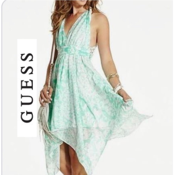 GUESS GREEN TWISTED STRAP HIGH LOW DRESS SIZE 2 - Picture 1 of 10